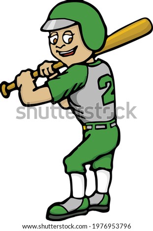 This illustration features a young baseball batter ready for the pitch. 