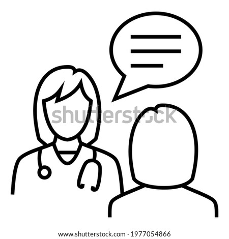 Female Woman Doctor  wear stethoscope talking consultation with female patient icon design. Bubble chat and list text vector illustration.