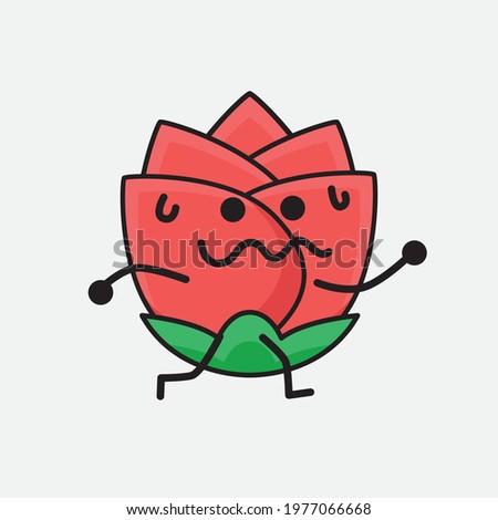 Vector Illustration of Flower Character with cute face, simple hands and leg line art on Isolated Background. Flat cartoon doodle style.