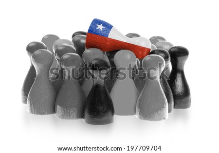 One unique pawn on top of common pawns, flag of Chile