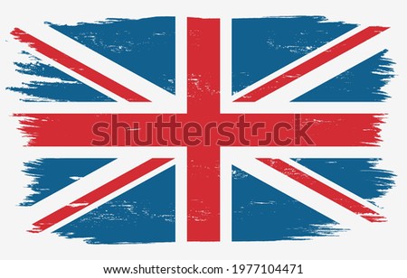 Colored illustration of a flag with a grunge texture on a white background. Vector illustration in vintage style for print, emblem, poster, sticker, label. Heraldry, flag of Great Britain.