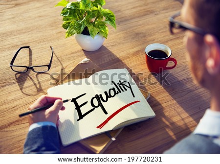 Man with Note Pad and Equality Concept