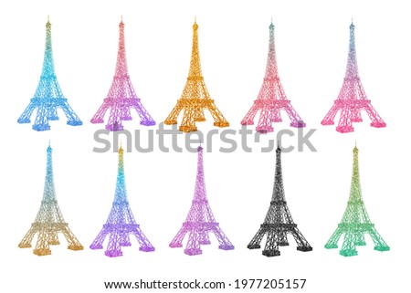 Eiffel Tower clip art set with glitter texture on white background
