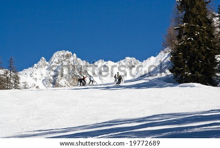  A man is skiing at a ski resort