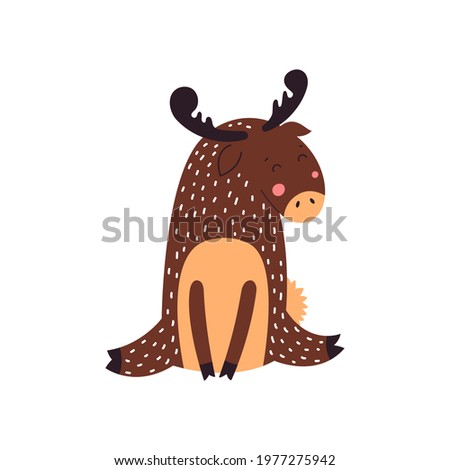 Cute elk,  illustration. Flat design over white background.