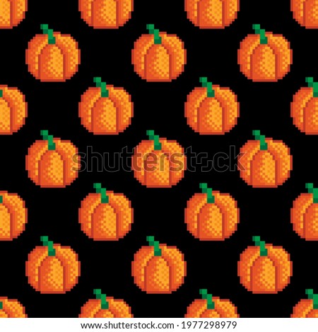 Pumpkin pattern pixel art. Seamless pattern. Pixel art pumpkin pattern. Halloween.