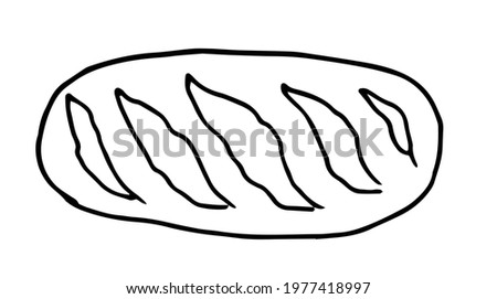 Vector isolated element of a white loaf with cuts, isolated by a black outline drawn by hand in a doodle style, top view on a white background for a bakery design template, menu, label and packaging