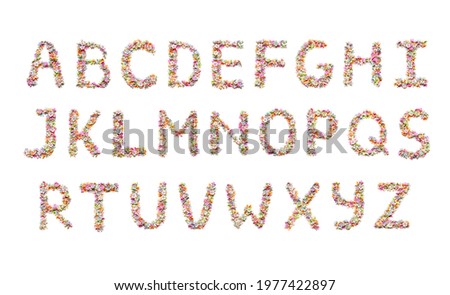 Flower font. Alphabet for kids. Holiday design, made from beautiful flowers. Royalty-Free Stock Photo #1977422897