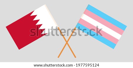 Crossed flags of Bahrain and Transgender Pride. Official colors. Correct proportion