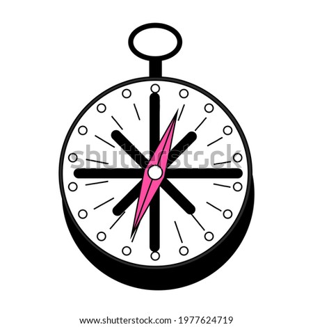 Simple line compass with a pink arrow on a white background. Stock vector illustration for design, logo and icons.