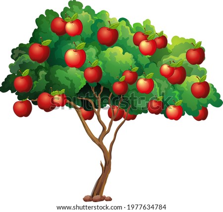 Red apples on a tree isolated on white background illustration