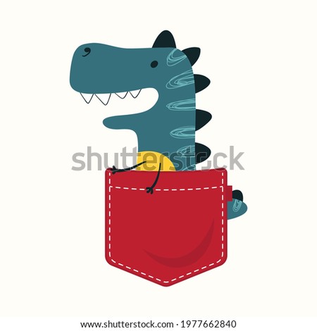 Pocket Dinosaur. Cute print with dino for t-shirt design, baby shower, greeting card. Vector Illustration.
