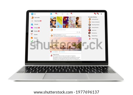 Sample social media website on laptop computer Royalty-Free Stock Photo #1977696137