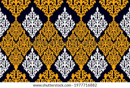 Ikat Indian tribal seamless pattern design. Ethnic Aztec fabric carpet mandala ornament native boho chevron textile decoration wallpaper. Geometric African American vector illustrations background.