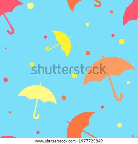Seamless pattern with cute umbrellas on blue background. Print for textile, banner, weather forecast, wrapping paper