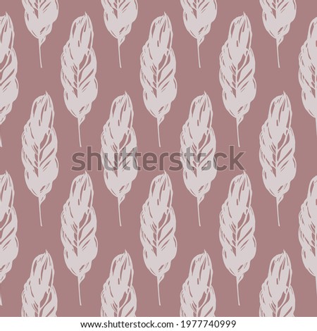 Light feathers on the pink powdery background. 2D illustration. Seamless pattern. Painting for bed-linen design and clothes. Decorative elements for fashion industrial.