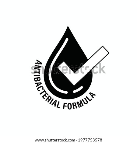 antibacterial formula vector icon with water drop and tick mark. package design elements