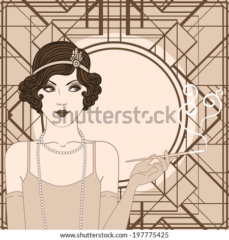 Flapper girl: Retro party invitation design. Vector illustration. 