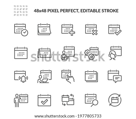 Simple Set of Calendar Related Vector Line Icons. 
Contains such Icons as Appointment, Date Settings, Working Schedule and more. Editable Stroke. 48x48 Pixel Perfect. Royalty-Free Stock Photo #1977805733