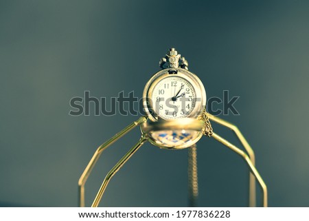 Pocket watch with a wolf head design closeup. Selective Focus