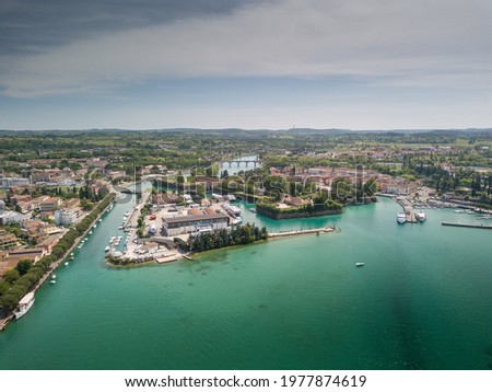 Italy, May 202: aerial view of the city of Peschiera del Garda in the province of Verona in Veneto.