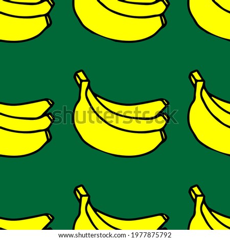 Doodle banana fruit pattern for kitchen design or food packaging, wrapper. Hand drawn vector illustration. Isolated on white background