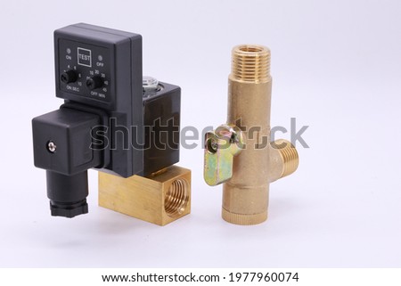Solenoid valve body brass.Used for open water, shut water down, run electrical systems. Picture on the white background