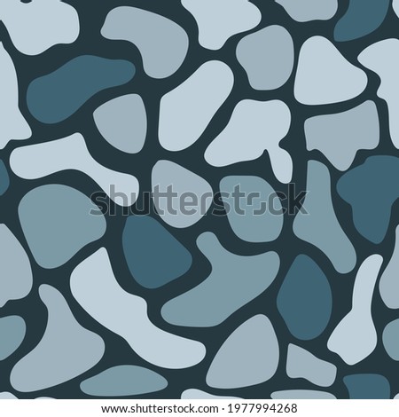 Abstract stones in blue colors. Seamless modern pattern for printing on fabrics, textiles, decorative pillows, covers, curtains. Vector graphics.