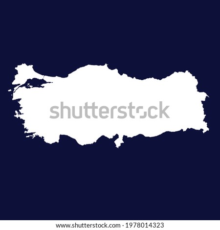 Turkey map vector. white color on blue background.