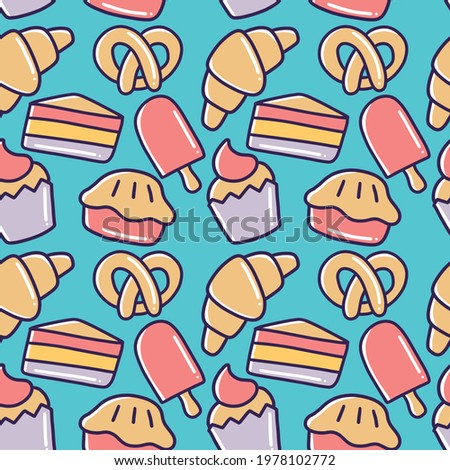 doodle set of dessert food hand drawing with icons and design elements