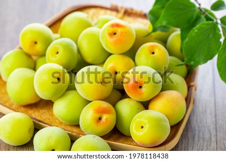 A tradition of early summer in Japan, fresh young plum fruits Royalty-Free Stock Photo #1978118438