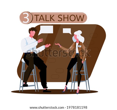 Talk show composition with two flat characters of presenter and guest vector illustration