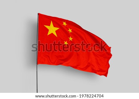 China flag isolated on white background with clipping path. close up waving flag of China. flag symbols of China. China flag frame with empty space for your text.