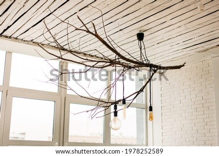 Home design, decoration of chandeliers with natural materials, lighting