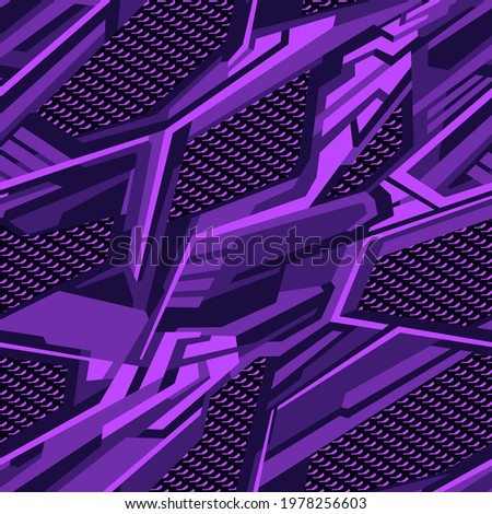 Abstract geometric seamless pattern with polygonal shapes. Modern digital camo texture ornament for racing vinyl print. Vector background.
