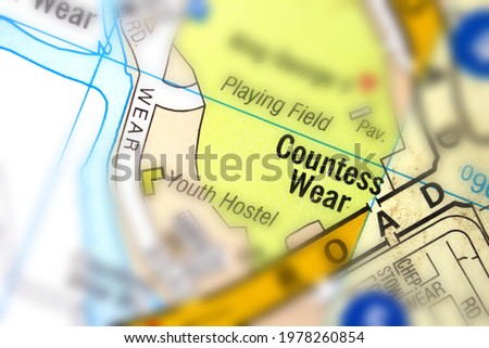 Countess Wear district -Exeter City, Devon, United Kingdom colour atlas map and town plan name