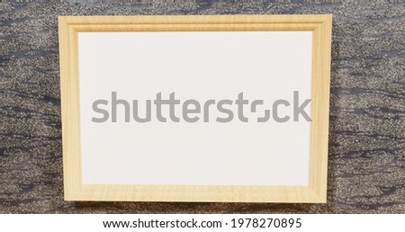 Blank canvas in wood frame on the wall 3d illustration for mockup