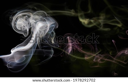 Smoke transparent color lines banner on black background. Abstract  curves