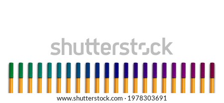 Pen background, Copy space. Colorful wood pen background isolated. Area for custom text. Back to school art concept