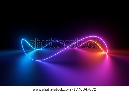 3d render, abstract background with wavy line. Glowing pink blue red neon light in ultraviolet spectrum