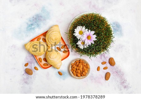 Traditional Azerbaijan holiday Novruz sweet badambura with almonds.