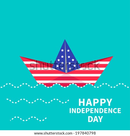 Happy independence day United states of America. 4th of July. Paper boat. Dash line. Vector illustration