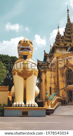 Dragon statue at a buddhist temple in Rangoon, Myanmar