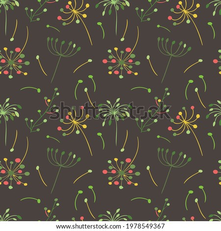 Vector seamless pattern with green spring twigs on a white background. Twigs with rounded leaves.
