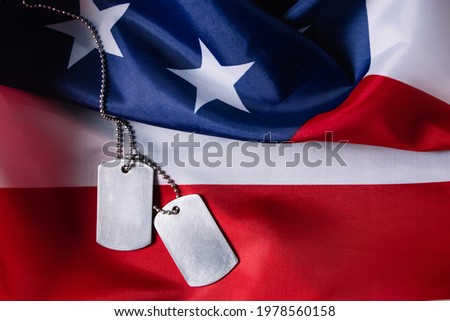 USA Memorial Day concept. American flag and military dog tags. Remember the honor.