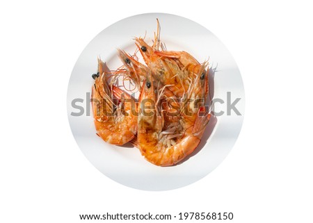 Barbecued shrimp on white background