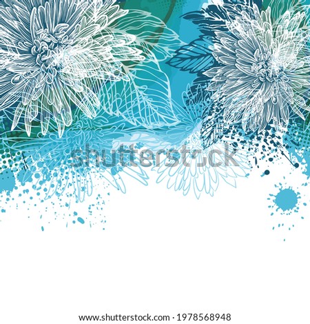 Abstract blue flower. Beautiful background with chrysanthemums. Wedding postcard. Vector illustration