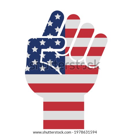 Vector flat fist hand silhouette with USA flag isolated on white background
