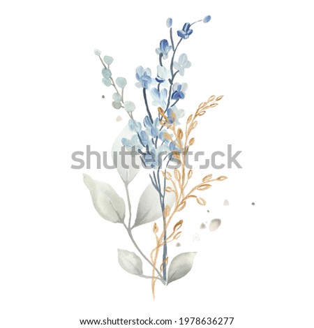 Watercolor Floral Illustration. Abstract Branch of Flowers. Botanic Composition for Greeting Card or Invitation. 