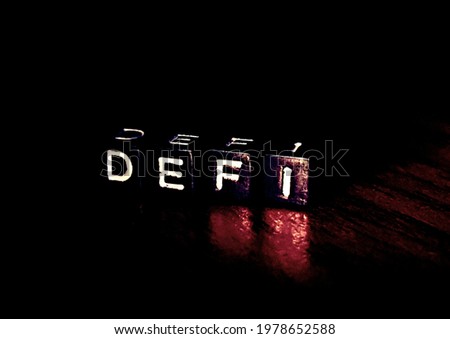 Word defi made with plastic building blocks, stock image,Cryptocurrency yield farming blockchain